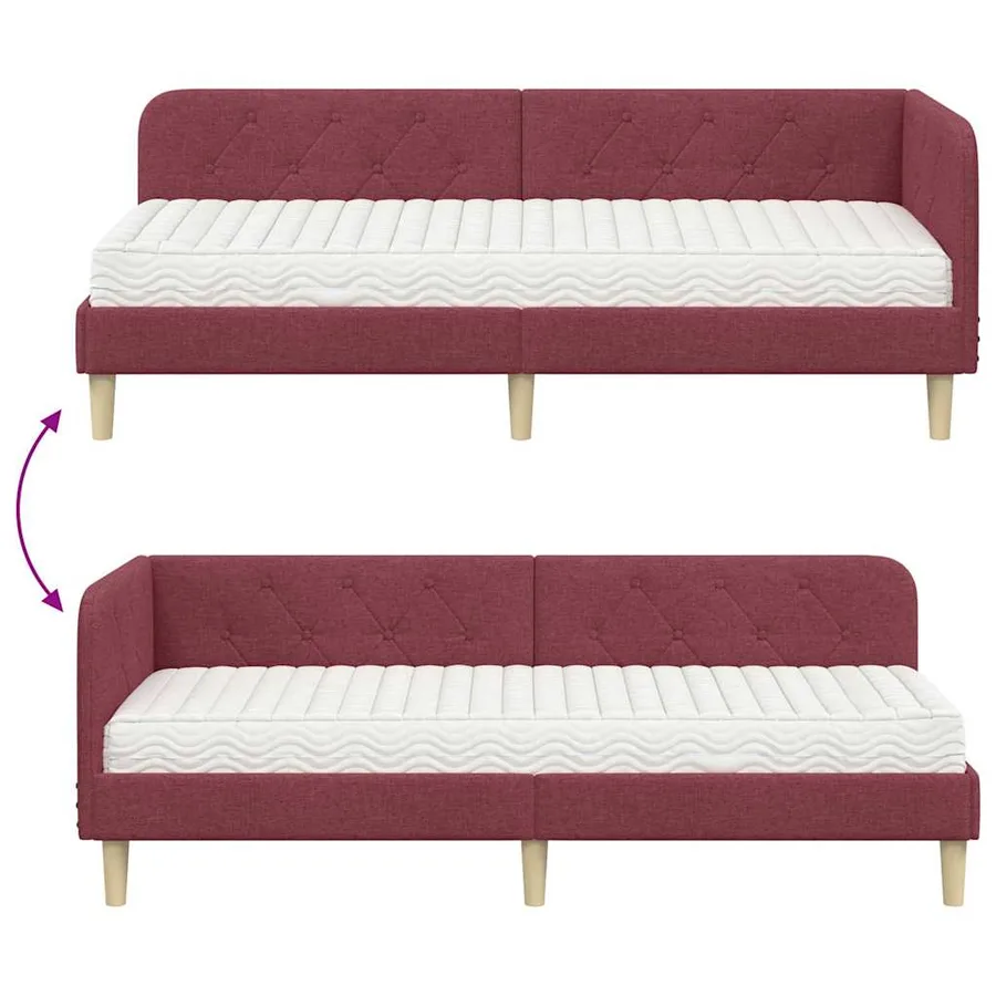 Cadre de lit d'angle Bordeaux 80 x 200 cm tissu - 12