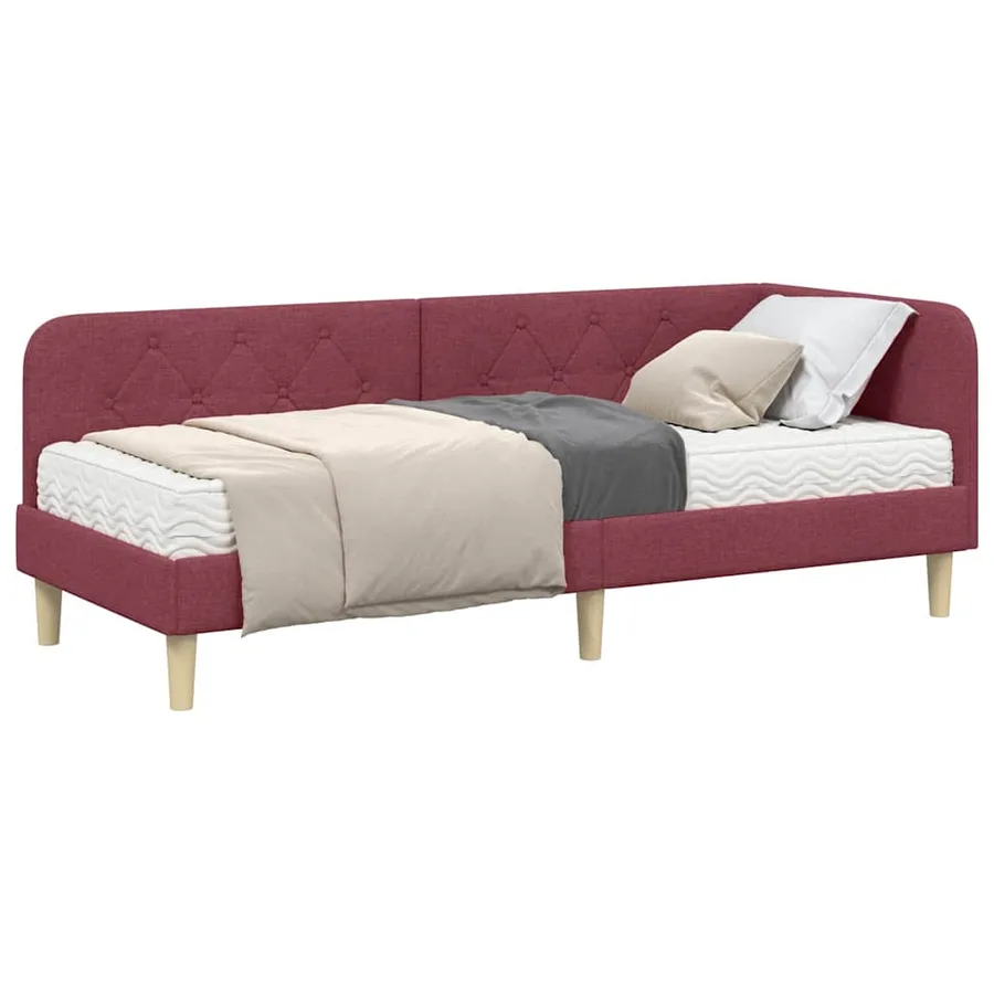 Cadre de lit d'angle Bordeaux 80 x 200 cm tissu - 3