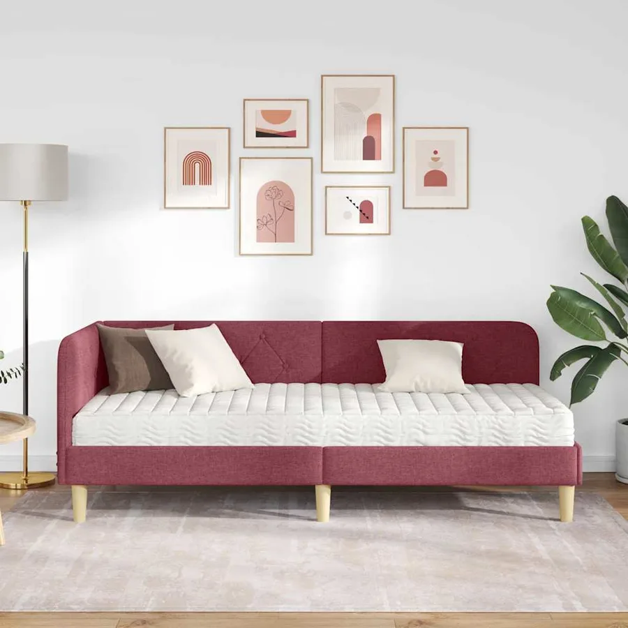 Cadre de lit d'angle Bordeaux 80 x 200 cm tissu - 4