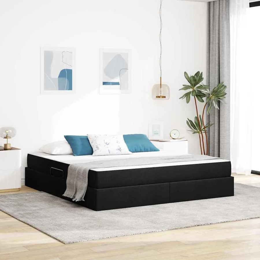 Lit avec rangement et matelas Noir 180 x 200 cm Polyester
