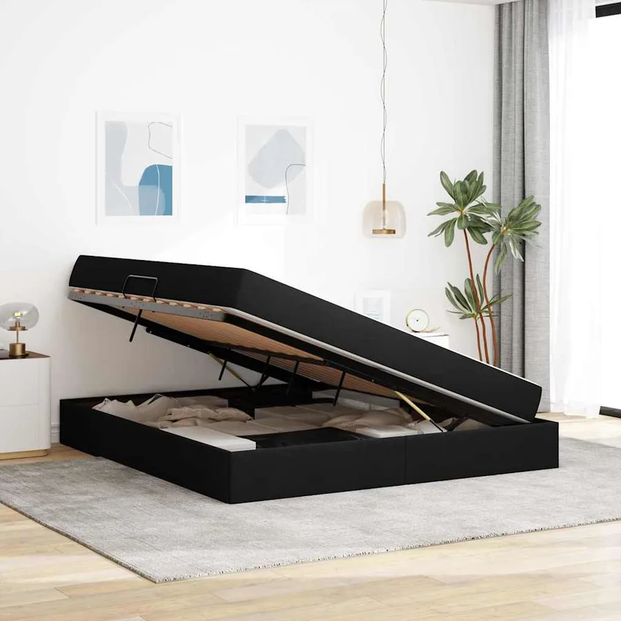 Lit avec rangement et matelas Noir 180 x 200 cm Polyester - 4