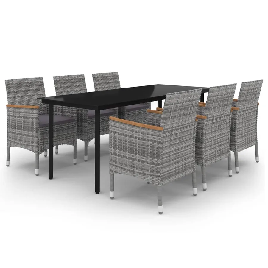Ensemble à manger de jardin coussins 7 pcs Résine tressée Verre - 2
