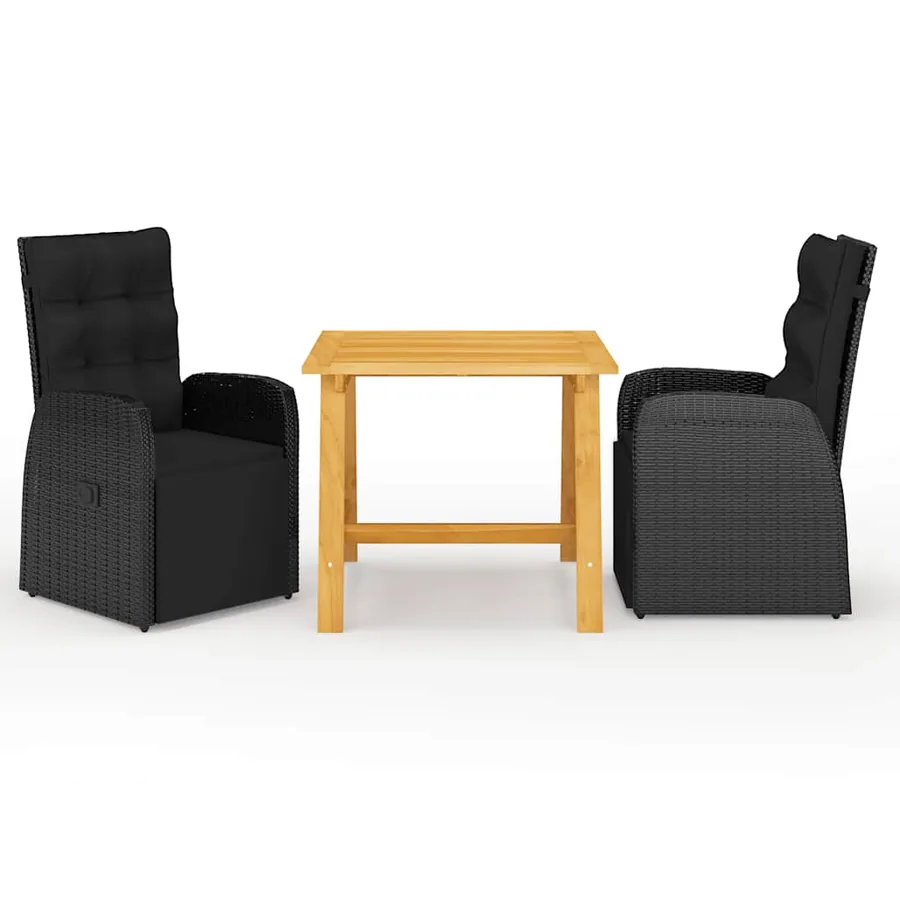 Ensemble à manger de jardin 3 pcs Noir