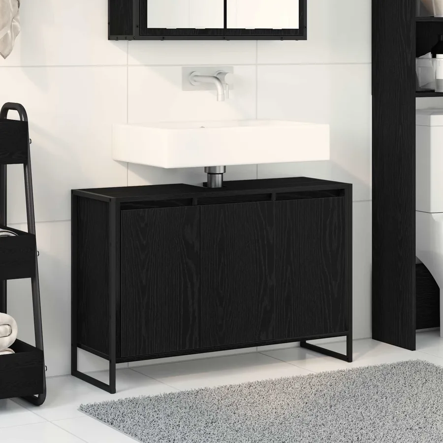 Cabinet de salle de bain avec porte Chêne noir 90 x 30 x 60 cm