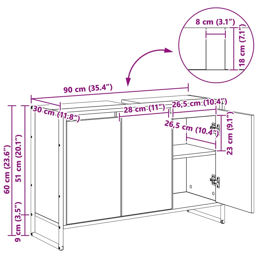 Cabinet de salle de bain avec porte Chêne noir 90 x 30 x 60 cm - 15