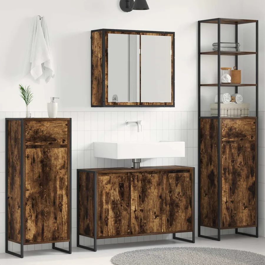 Ensemble de mobilier de salle de bain avec tiroir Chêne fumé