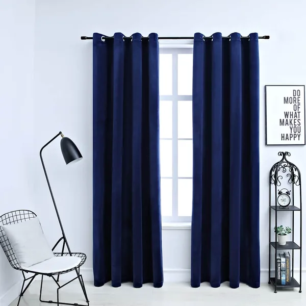 Rideaux occultants et anneaux 2pcs Velours Bleu foncé 140x225cm