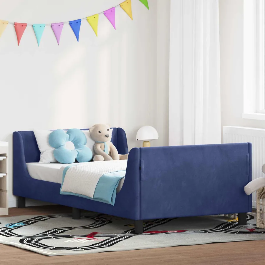 Cadre de lit pour enfants avec tête de lit Bleu police Velours