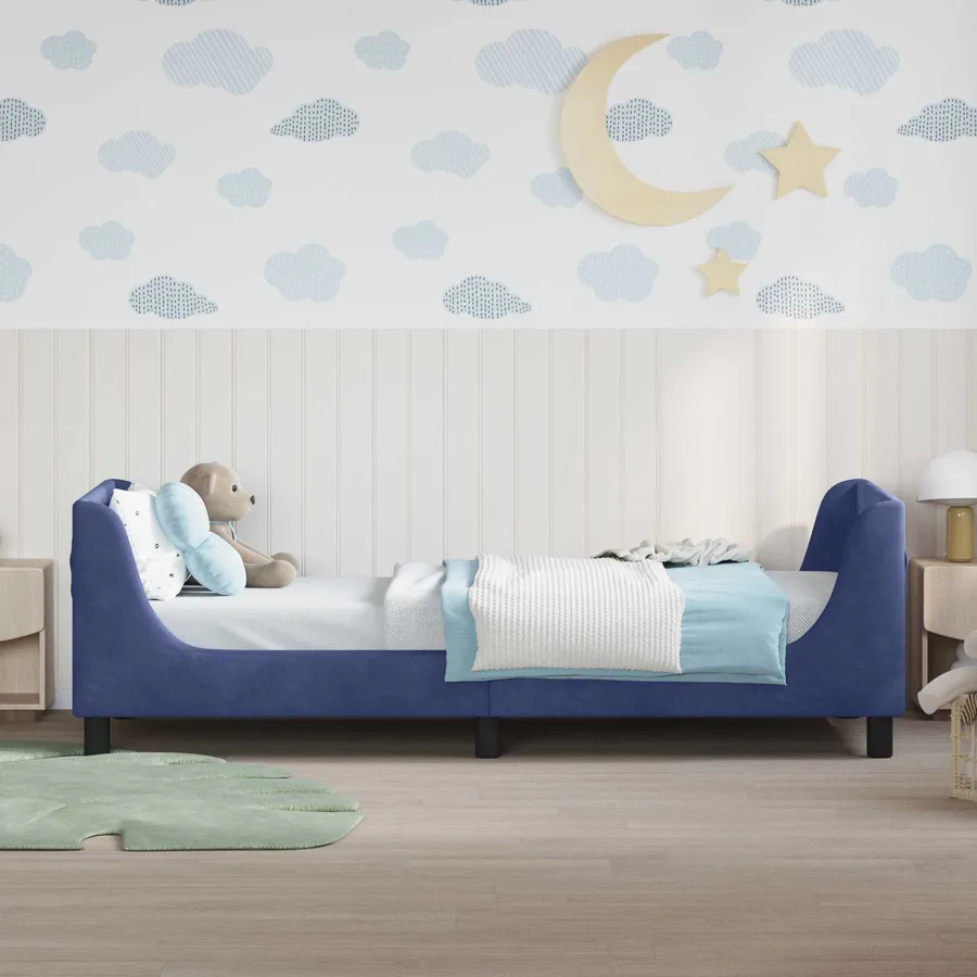 Cadre de lit pour enfants avec tête de lit Bleu police Velours - 3