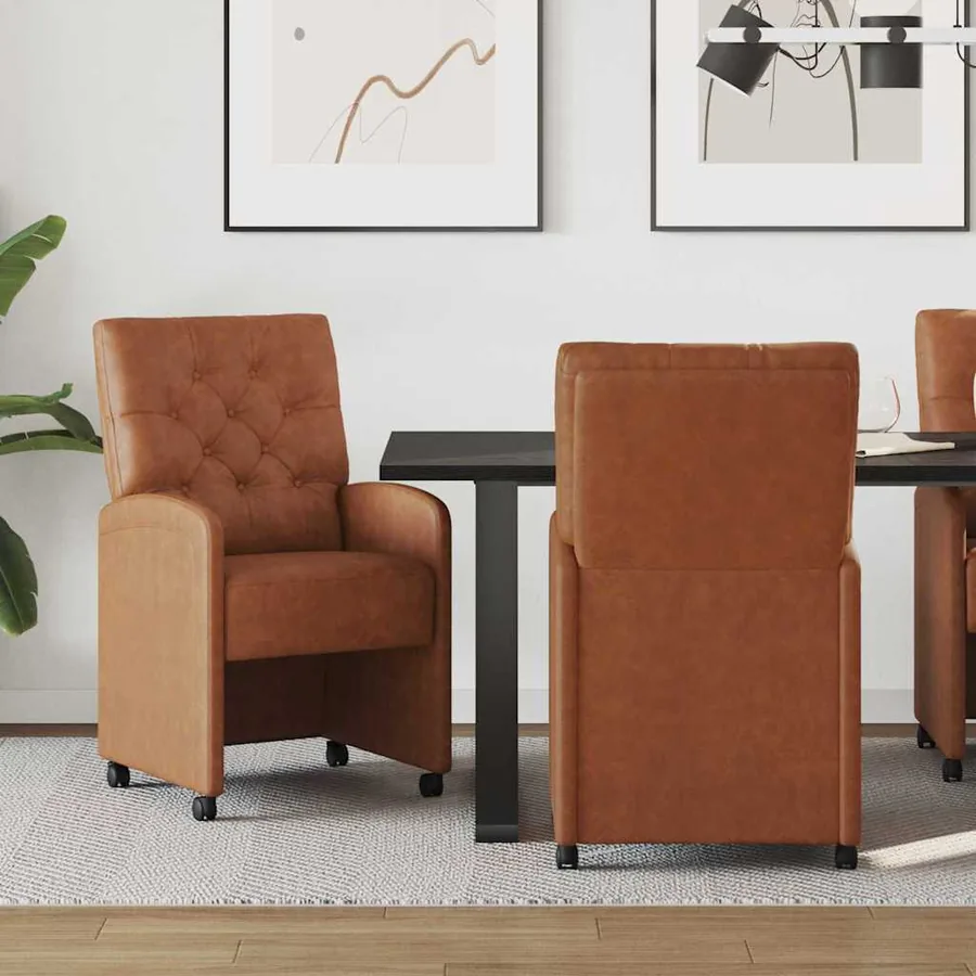 Chaises de Salle à Manger avec Roues 2 pcs Marron Faux cuir