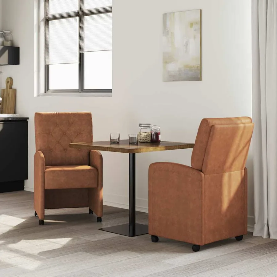 Chaises de Salle à Manger avec Roues 2 pcs Marron Faux cuir - 3