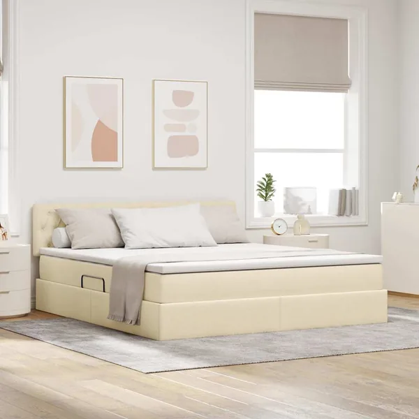 Lit avec rangement et matelas avec matelas Crème 180 x 200 cm
