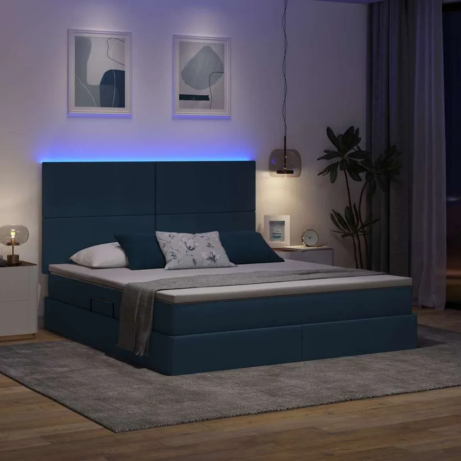 Lit de rangement LED avec matelas Bleu 180 x 200 cm Tissu - 5
