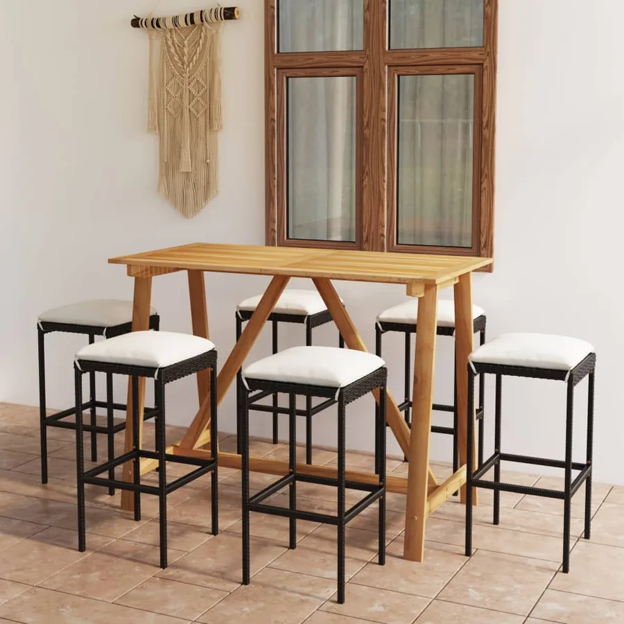 Ensemble de bar de jardin avec coussins 7 pcs Noir