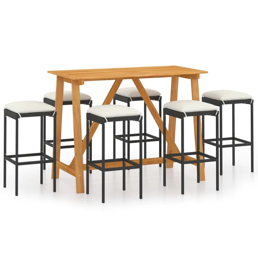 Ensemble de bar de jardin avec coussins 7 pcs Noir - 2