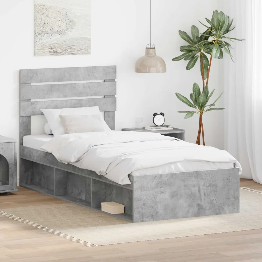 Cadre de lit Gris Béton 100 x 200 cm Pin massif