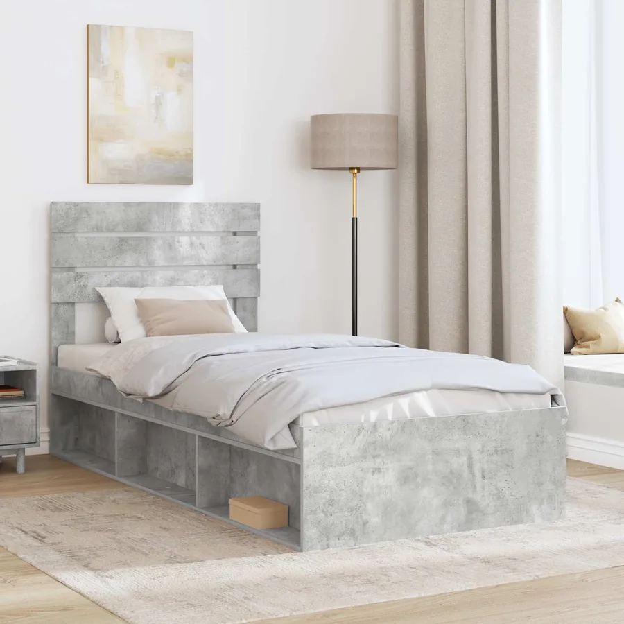 Cadre de lit Gris Béton 100 x 200 cm Pin massif - 3