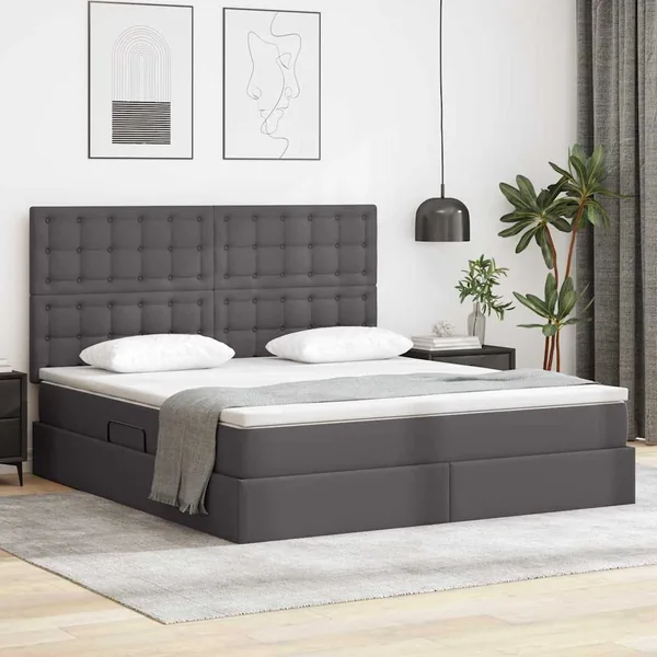 Lit avec rangement et LED Gris 180 x 200 cm Simili cuir