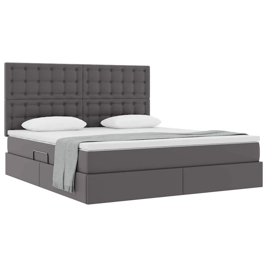 Lit de Rangement Gris 180 x 200 cm Cuir synthétique - 3
