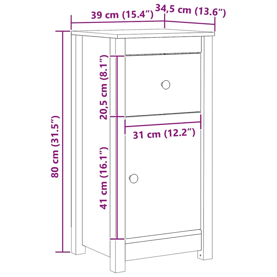 Buffet Brun cire 39 x 34,5 x 80 cm Pin massif - 9