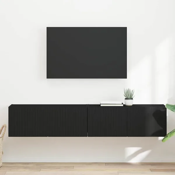 Meuble TV mural Montage mural 2 pcs Noir 78,5 x 31 x 29,5 cm