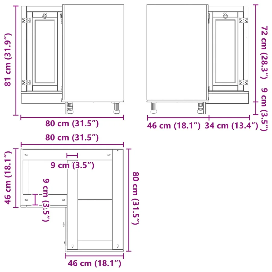Armoire SKI Brun Miel 80 x 80 x 81 cm Pin massif - 14