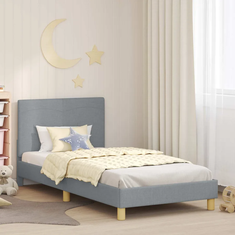 Cadre de lit pour enfants avec tête de lit Gris clair tissu