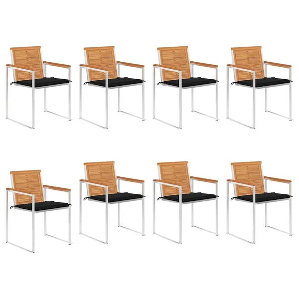 Chaises de jardin lot de 8 avec coussins Bois d'acacia solide