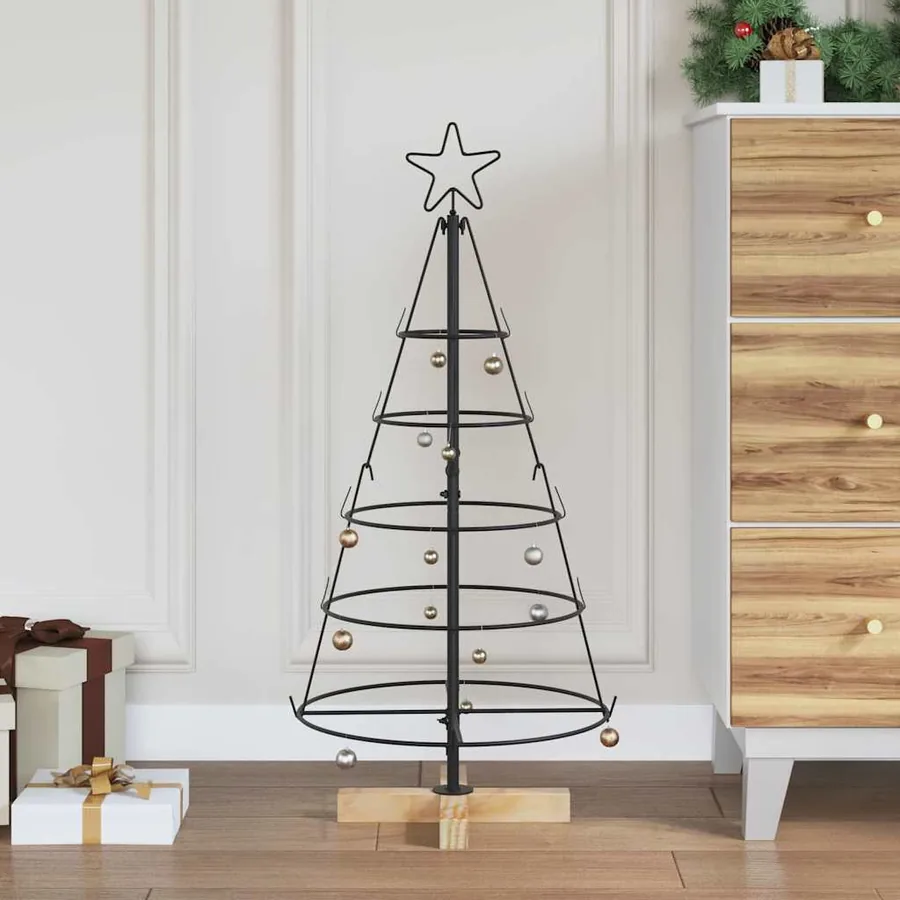 Arbre en cône de Noël avec support Noir 90 cm Acier