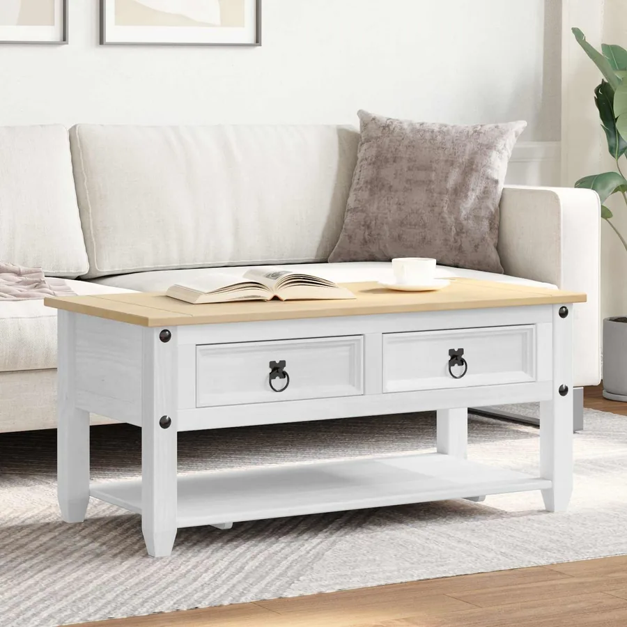 Table basse Blanc 100 x 48 x 45 cm Bois de pin massif