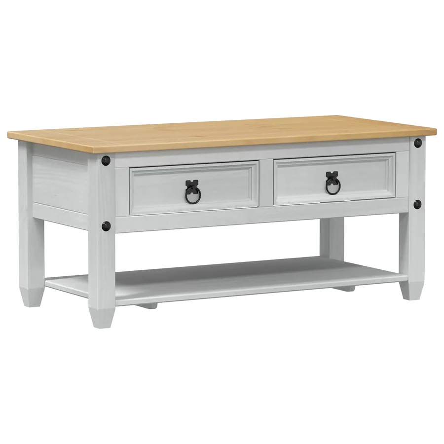 Table basse Blanc 100 x 48 x 45 cm Bois de pin massif - 2
