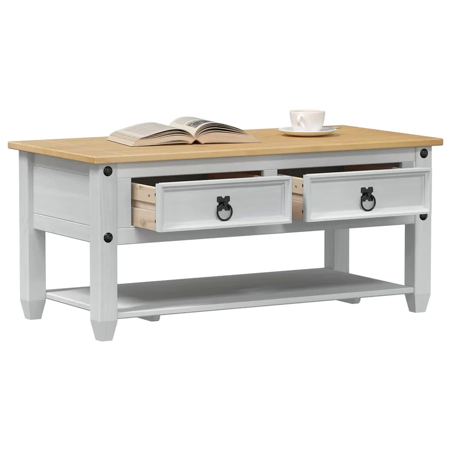 Table basse Blanc 100 x 48 x 45 cm Bois de pin massif - 3