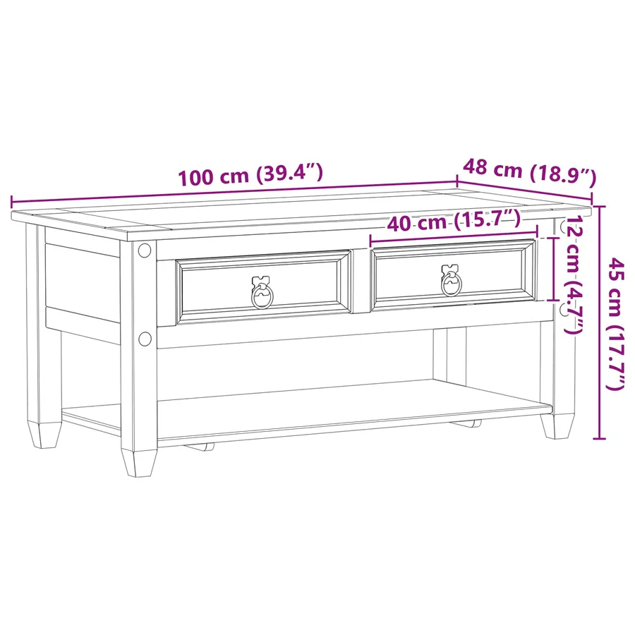 Table basse Blanc 100 x 48 x 45 cm Bois de pin massif - 9