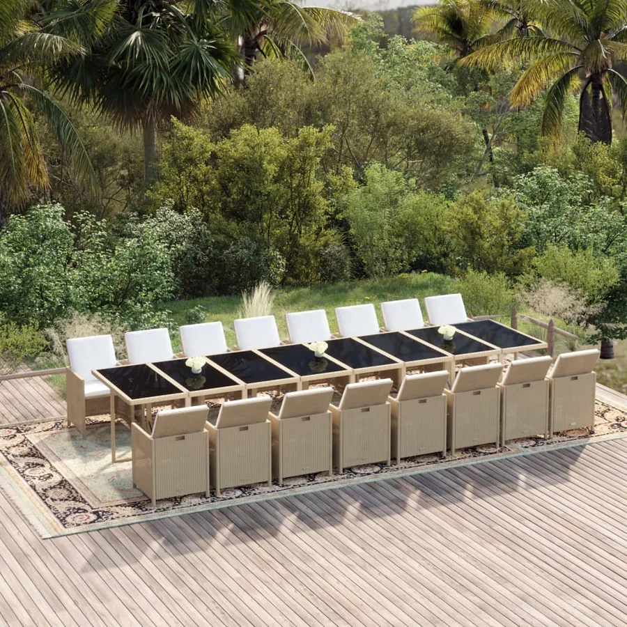Ensemble à manger de jardin et coussins 17 pcs beige