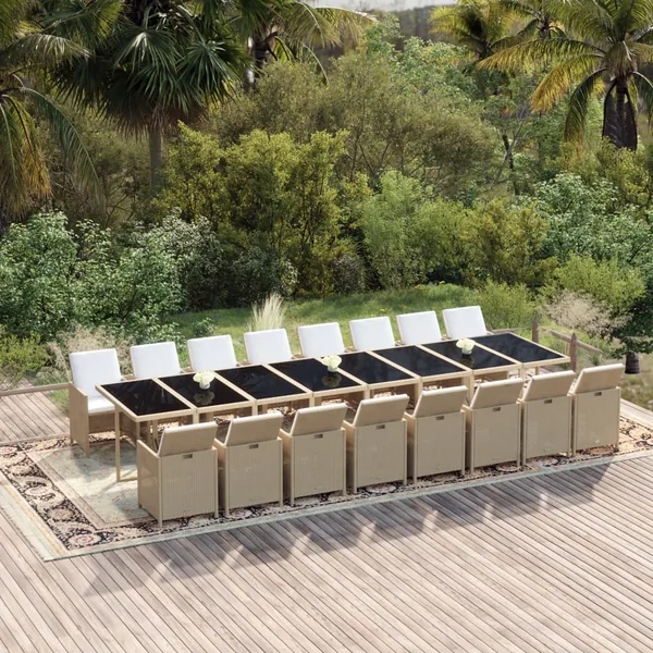 Ensemble à manger de jardin et coussins 17 pcs beige