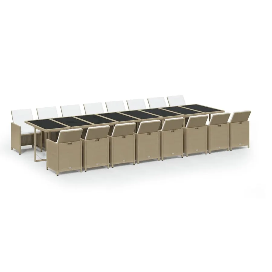 Ensemble à manger de jardin et coussins 17 pcs beige - 2
