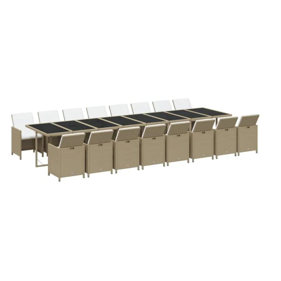 Ensemble à manger de jardin et coussins 17 pcs beige - 3