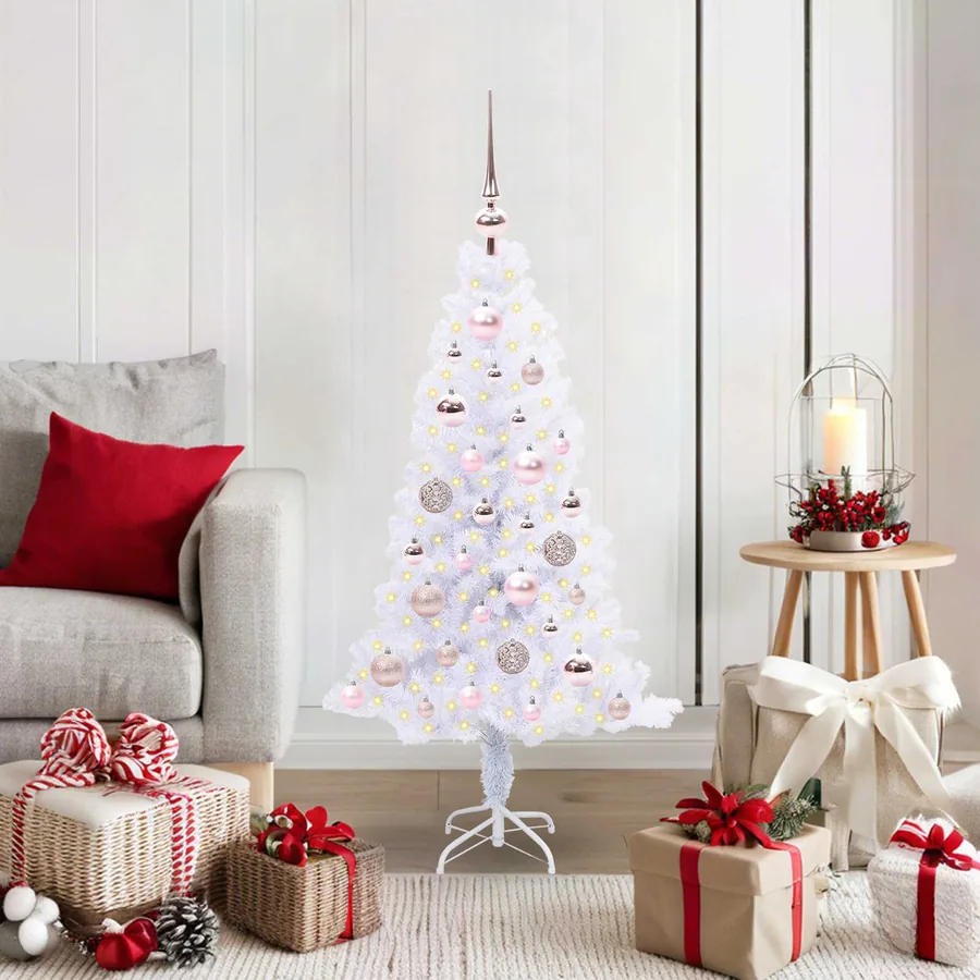 Sapin de Noël artificiel avec 150 LED Blanc 120 cm PVC et Acier