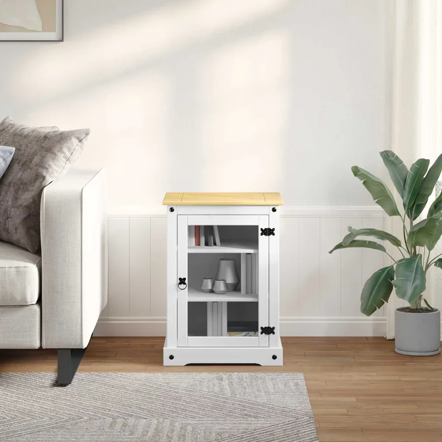 Cabinet HiFi Blanc 60 x 50 x 82 cm Pin massif