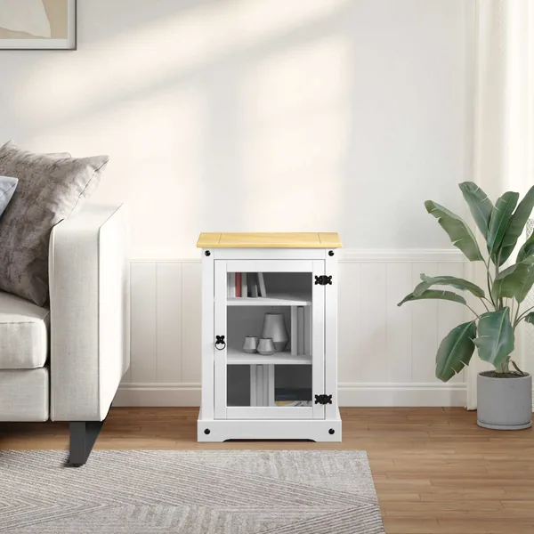 Cabinet HiFi Blanc 60 x 50 x 82 cm Pin massif