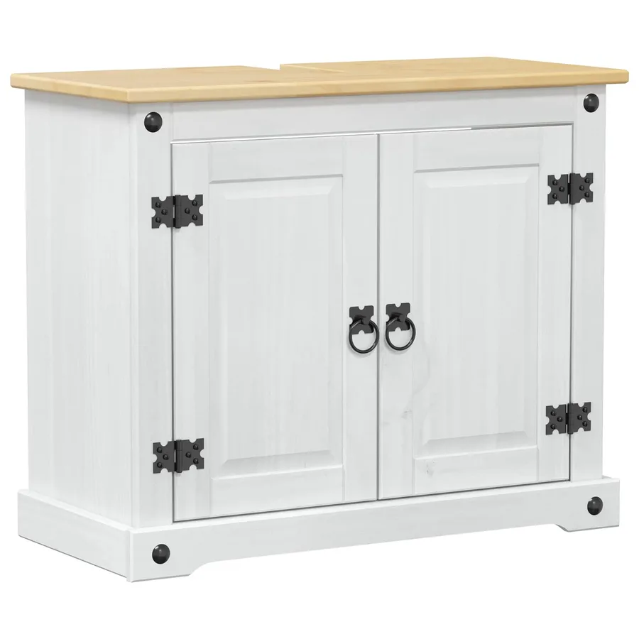 Armoire d'évier avec étagère Blanc 73 x 33 x 60 cm Pin massif - 2