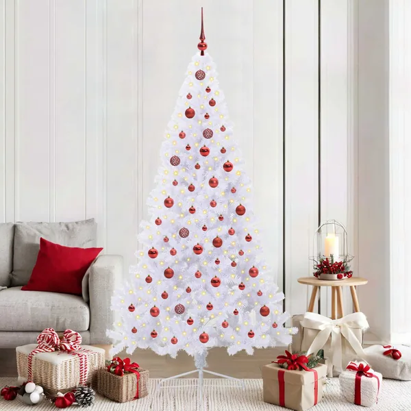Sapin de Noël artificiel avec 300 LED Blanc 210 cm PVC et Acier