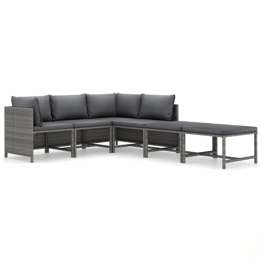 Salon de jardin 6 pcs avec coussins Résine tressée Gris - 2