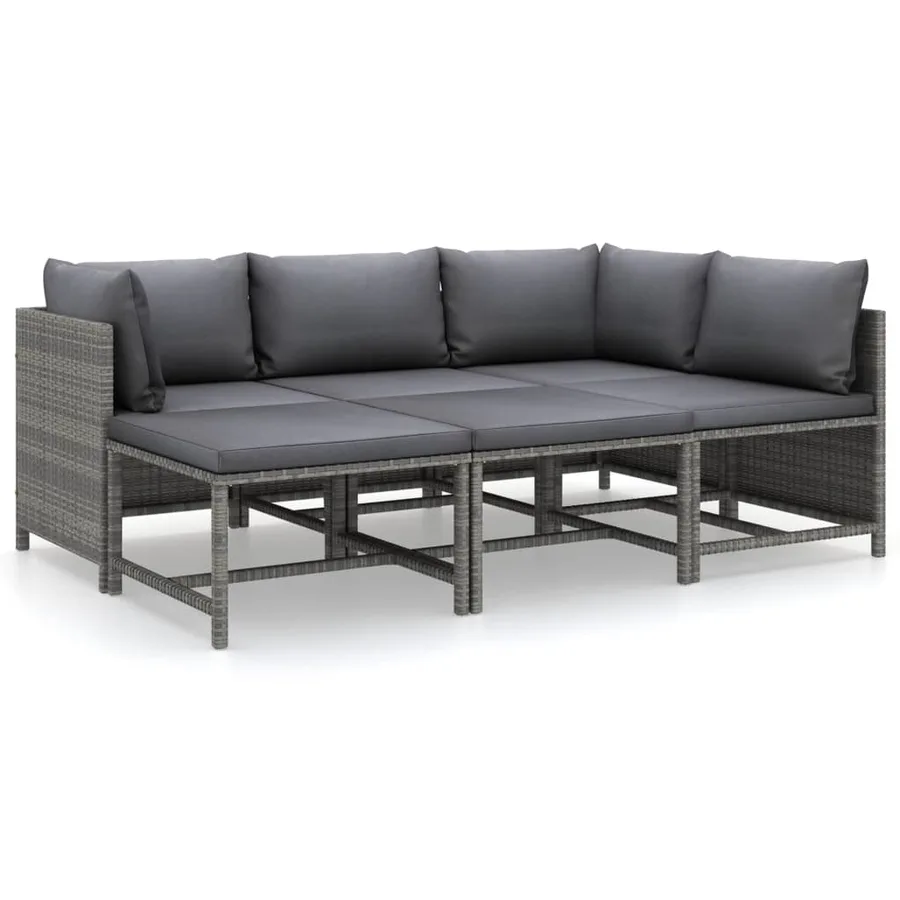Salon de jardin 6 pcs avec coussins Résine tressée Gris - 3