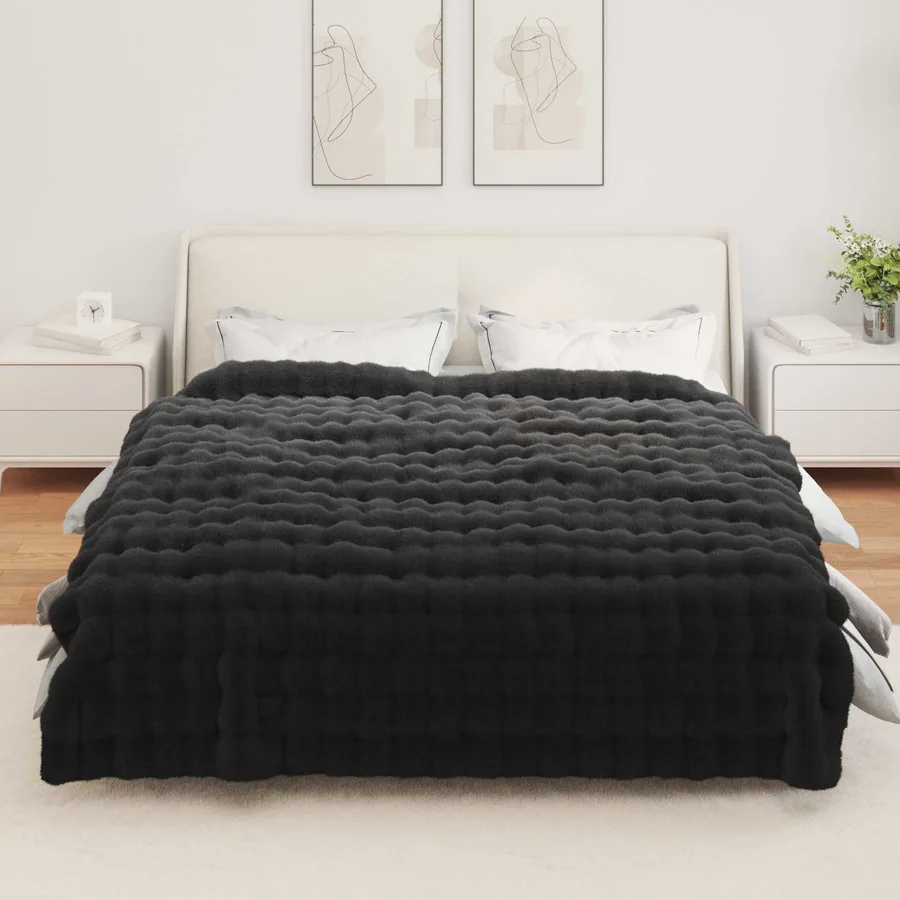 Couverture antidérapante en fausse de lapin Olite 4 pcs Noir - 4