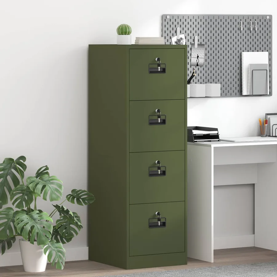 Cabinet de Dossier avec tiroir Vert olive 44 x 50 x 139 cm