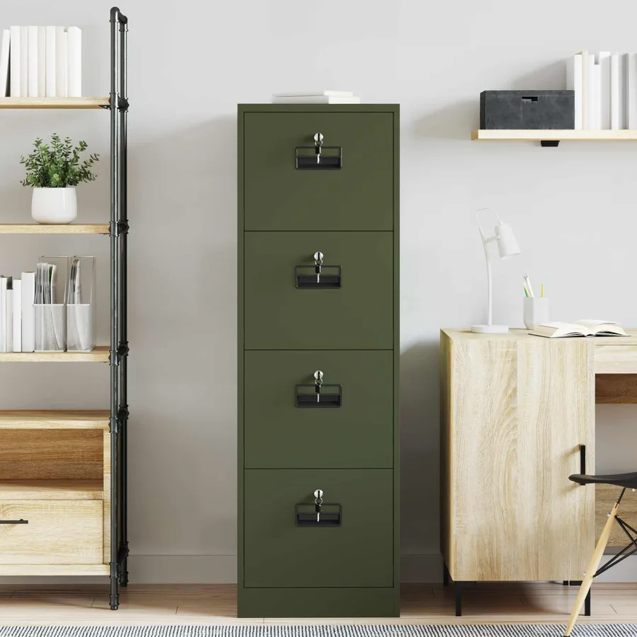 Cabinet de Dossier avec tiroir Vert olive 44 x 50 x 139 cm - 4
