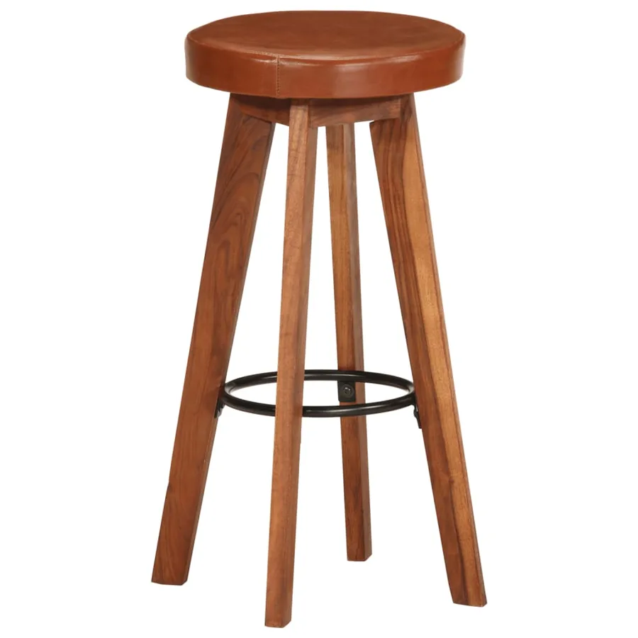 Chaises de bar lot de 2 cuir véritable et bois d'acacia solide - 3