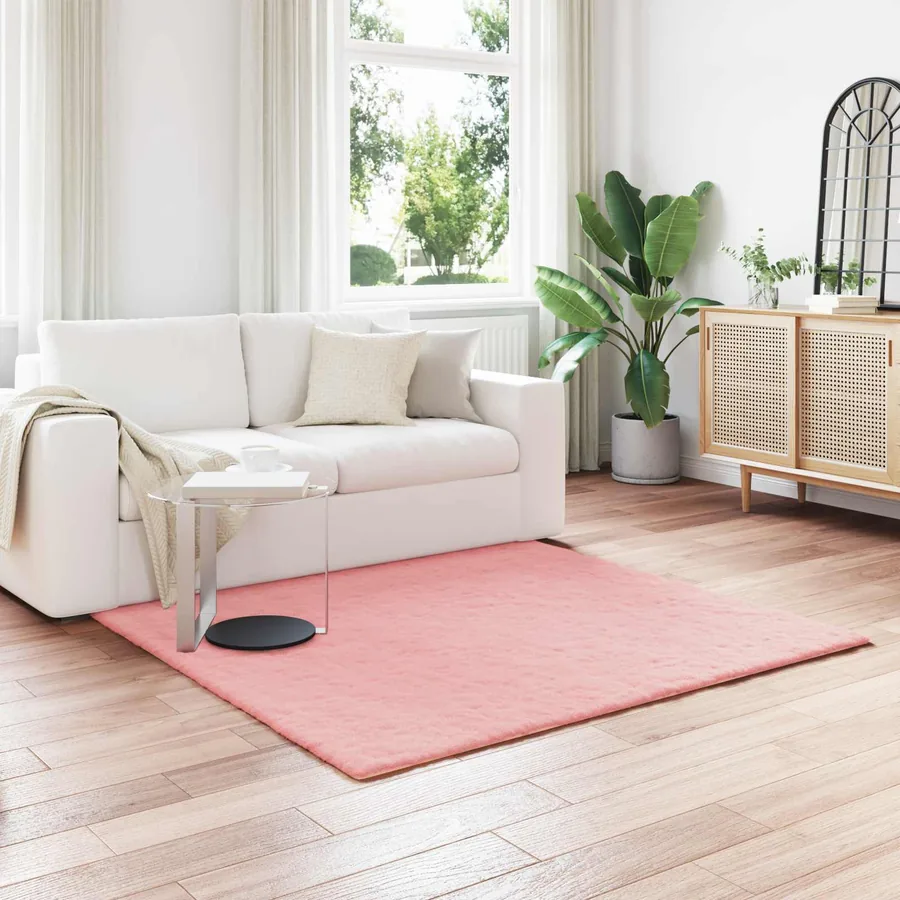 Tapis antidérapant en fausse de lapin OLITE Rose 160 x 160 cm