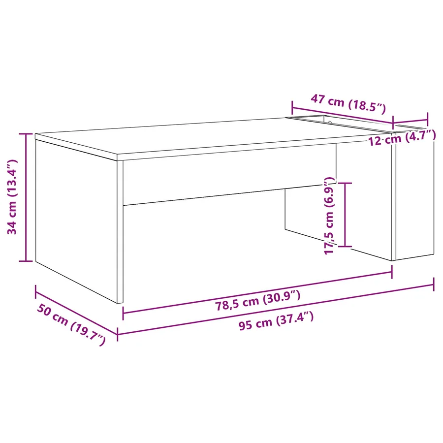 Table basse Blanc 95 x 50 x 34 cm Bois d'ingénierie - 8
